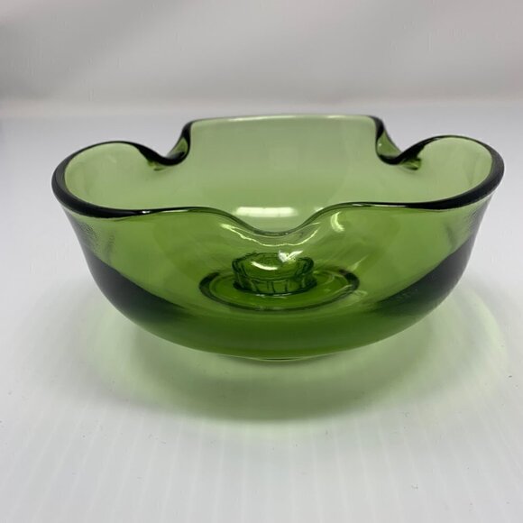 Taper Candle Holder Green Pinched Art Glass Vintage Mid Century Modern - Picture 6 of 8